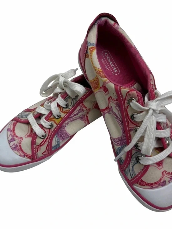 COACH Barrett Pink Signature Print Low-Top Sneakers Size 7 - Picture 2 of 8